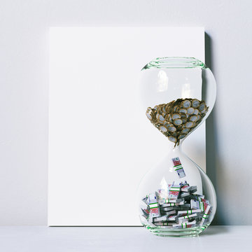 Time is money. Conceptual picture with mock up poster. 