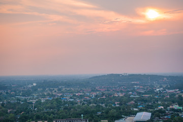 View of local city from mountain in Thailand