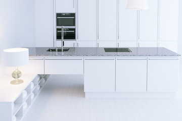 White hi-tech kitchen interior design 
