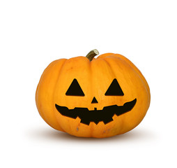 halloween festival, isolated carved evil orange pumpkin. clipping path included