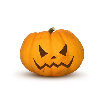 halloween festival, isolated carved evil orange pumpkin. clipping path included