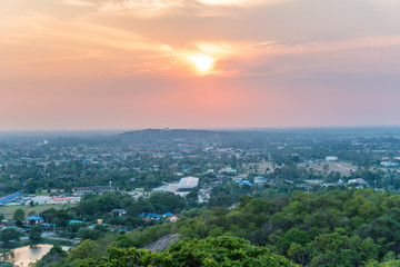 View of local city from mountain in Thailand