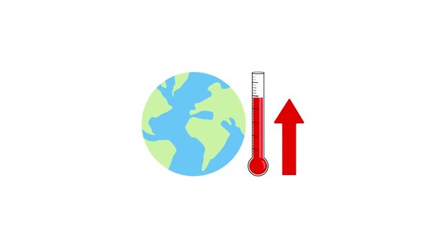 Simple motion graphics video of the globe, a thermometer and arrow rising