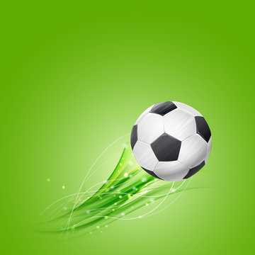 soccer ball flying over green background. vector illustration