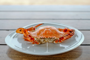 seafood of Grilled on wooden table at the beach