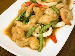 stir fried fish with chili and basil