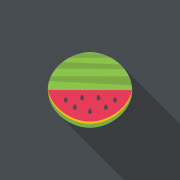 Big flat watermelon with seed. Vector illustration.