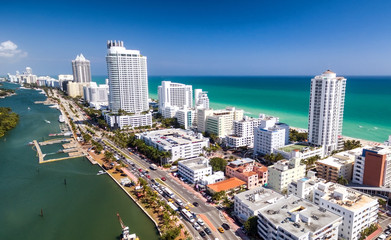 Fototapeta na wymiar Amazing skyline of Miami South Beach, aerial view
