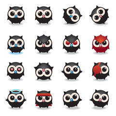 Lovely owls, owls set of round, more smiley, cheerful icons, images for children