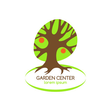 Stylized fruit tree, organic symbol. Garden center logo.