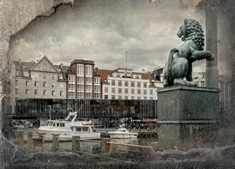 Fototapeta na wymiar Retro image in painting style of Bergen, Norway