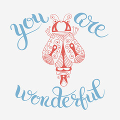 handmade liner drawing of ethnic beetle in flat style with you a