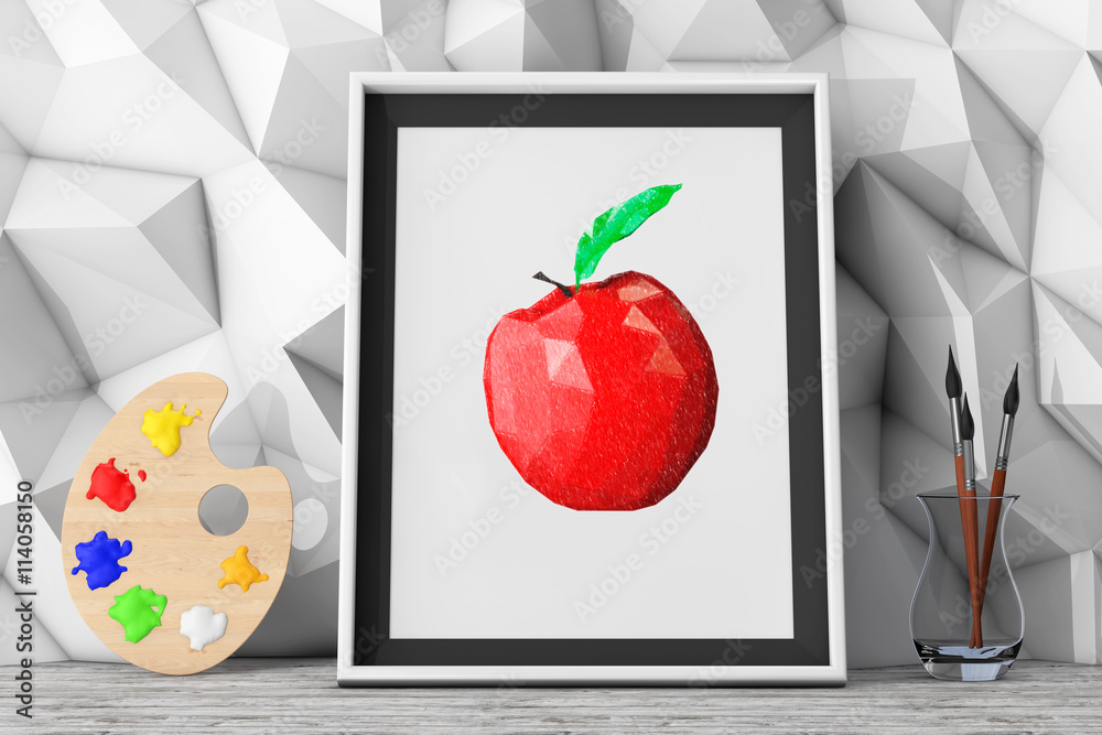 Aufkleber picture of apple with paintbrushes and pallette in front of low