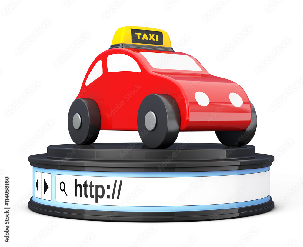 Poster abstract taxi car over browser address bar as round platform ped