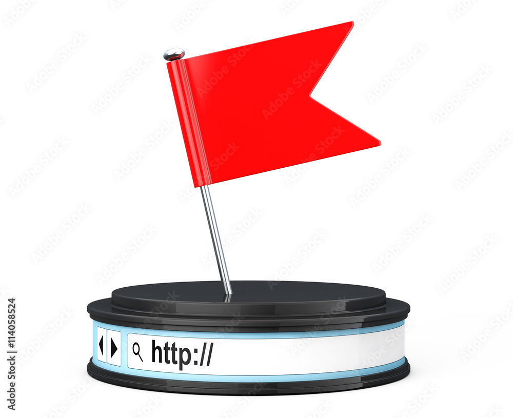 Poster Red Flag over Browser Address Bar as Round Platform Pedestal. 3d
