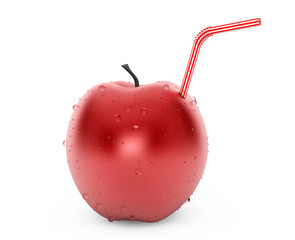 Red Apple with Cocktail Tube. 3d Rendering