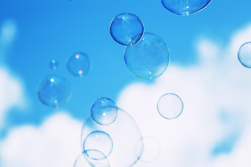 Natural heaven background, soap bubbles on background of sky, to