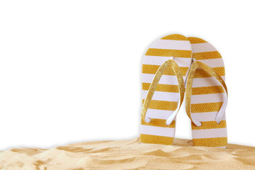 Image of tropical sandy beach and flip flops