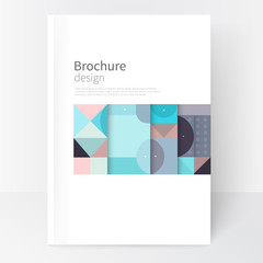 Minimalistic cover template. Book design creative concept  cover for catalogue, report, brochure. Pastel color turquoise, violet & pink abstract geometric shapes. Squares, triangles and circles
