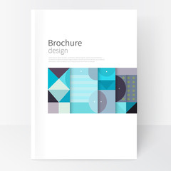 Minimalistic white cover template. Book design creative concept  cover for catalog, report, brochure. Pastel color turquoise, violet & blue. abstract geometric shapes. 