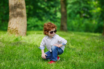 modern boy on the grass