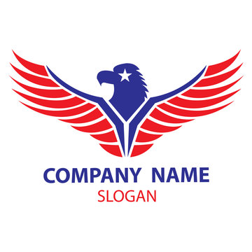 Eagle company logo design red and blue on white background vector illustration.