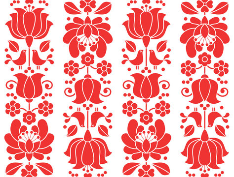 Kalocsai emrboidery red seamless patternn - floral folk art background