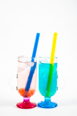 A couple of refreshing cocktails on a white background