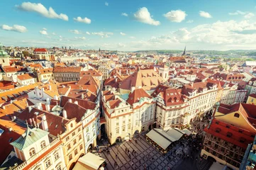 Deurstickers view from town hall tower, old town square, Prague © Iakov Kalinin