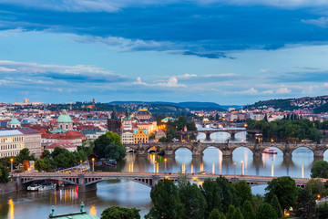 Naklejka premium View of Bridges on Vltava, Prague at dusk, Czech Republic