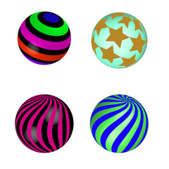 colorful abstract globes with different inner spherical patterns on a white background