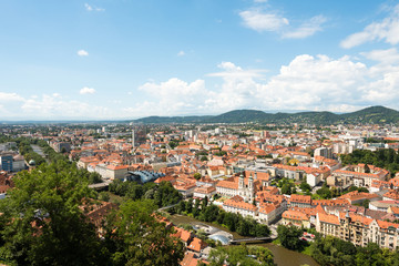 Fototapeta na wymiar Skyline of Graz, the second-largest city of Austria