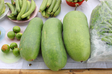 pile of fresh squash and luffa gourd vegetables