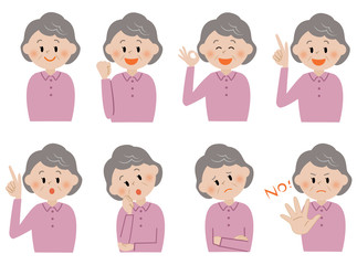 年配女性　表情　アイコン　セット