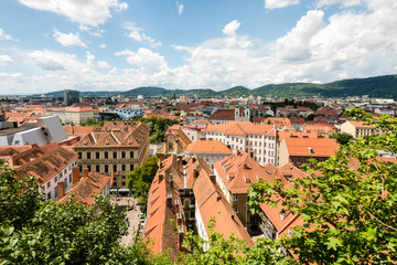 Fototapeta na wymiar Skyline of Graz, the second-largest city of Austria as seen from Schlossberg