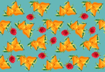 Fototapeta na wymiar Cute seamless pattern with raspberries and pears. Vector illustration