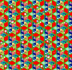 Seamless bright patchwork pattern with flowers. Floral vector illustration of quilting.