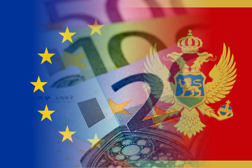 eu and montenegro flag with euro banknotes