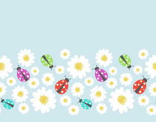 Seamless pattern border with flower,  ladybug