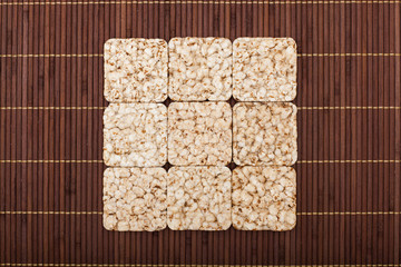Square composition of nine crunchy rye crispbreads