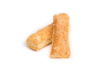 Baked sticks on a white plate