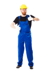 Man builder in the blue uniform