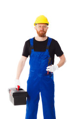 Man builder in the blue uniform