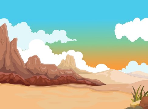 beauty desert cartoon with landscape background
