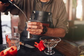 Barman preparing exotic cocktail