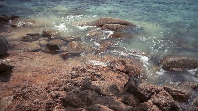 Sea Waves Strike The Stones On The Karon Beach, Phuket, Thailand