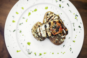 grilled fresh fish with roast potato herbs olive garlic