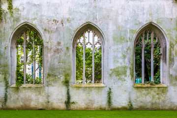 St. Dunstan-in-the-East, a church was largely destroyed in the Second World War and the ruins are now a public garden in London