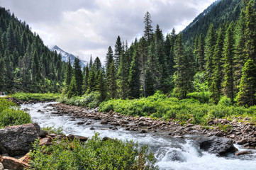 Obraz premium Ache river at the Krimmler Achental (Austria). Later Krimml Wate