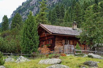 Fototapeta na wymiar Traditional house at Krimmler Achental (Austria) next to krimml